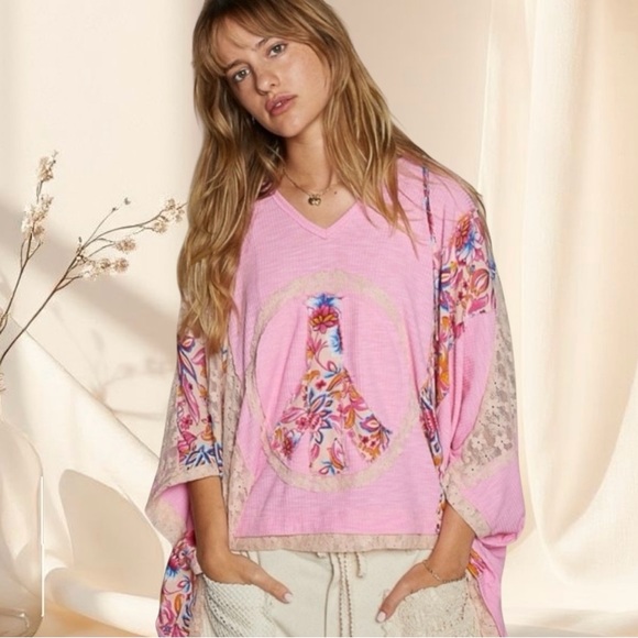 POL Pink Petals Lace Hoodie | Bohemian Patchwork Top - Picture 6 of 6